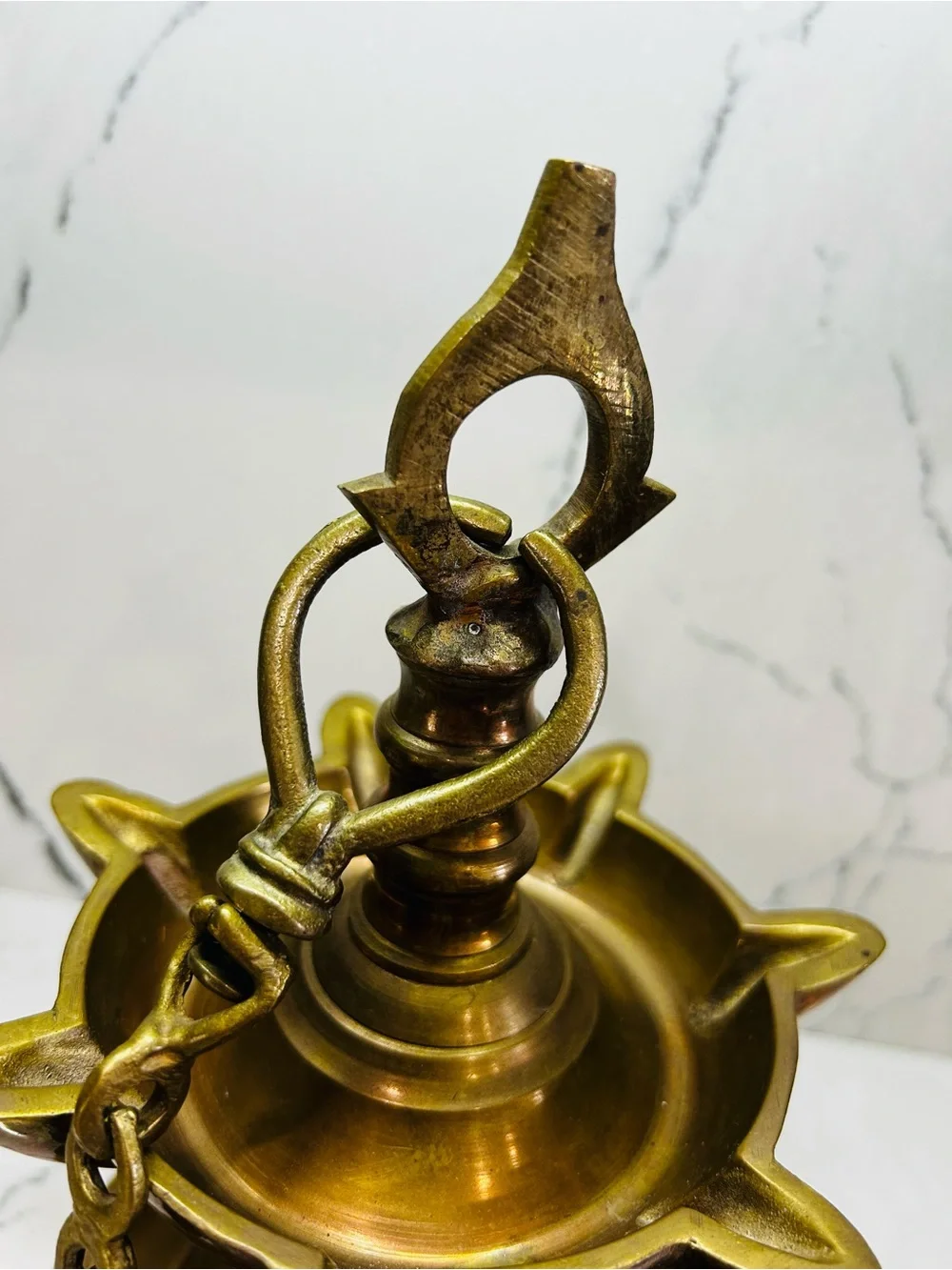Antique-Style Brass Oil Lamp - Golden Brown Decorative Home Accent